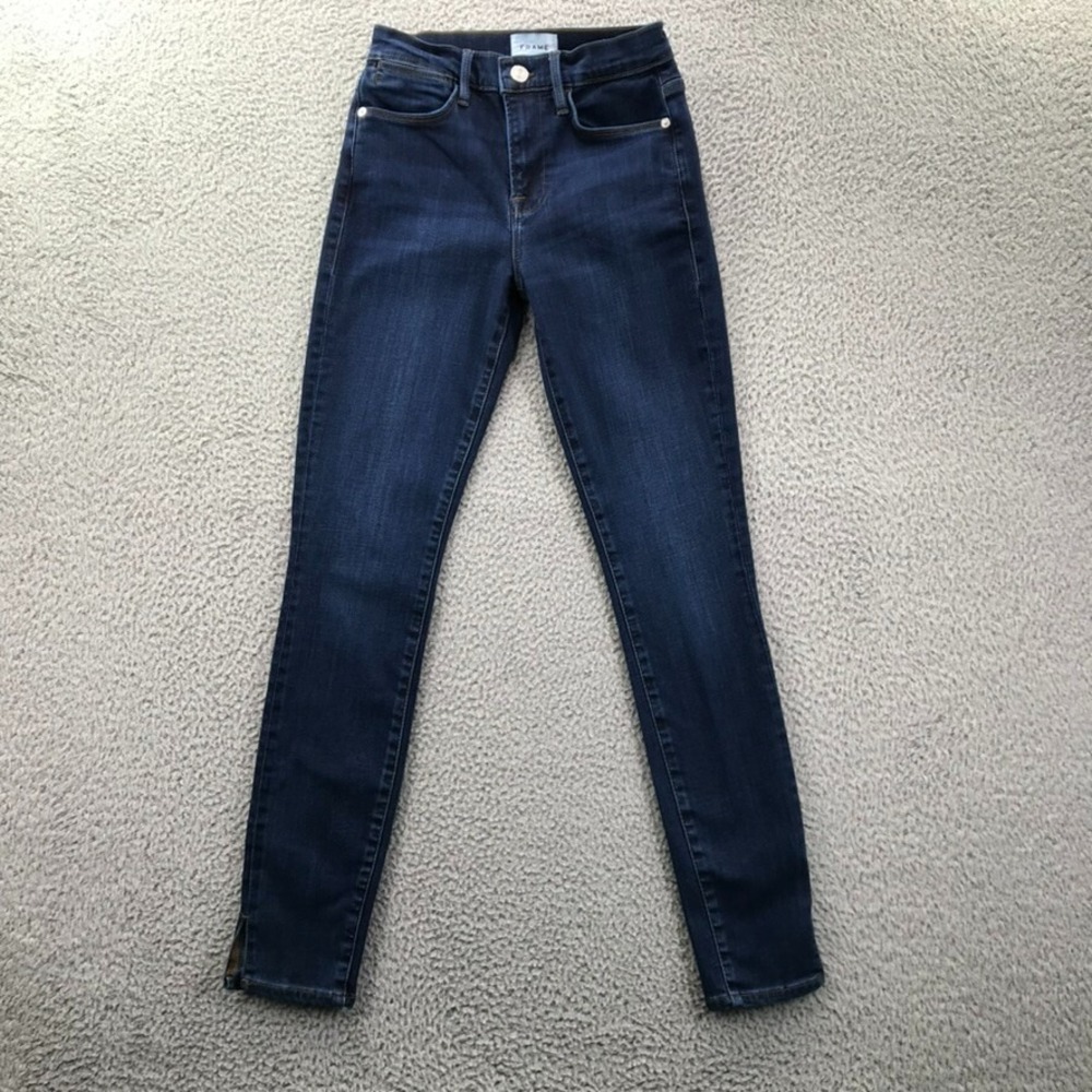FRAME Size 26 Le High Skinny Blue Dark Wash‎ Denim Split Hem Jeans